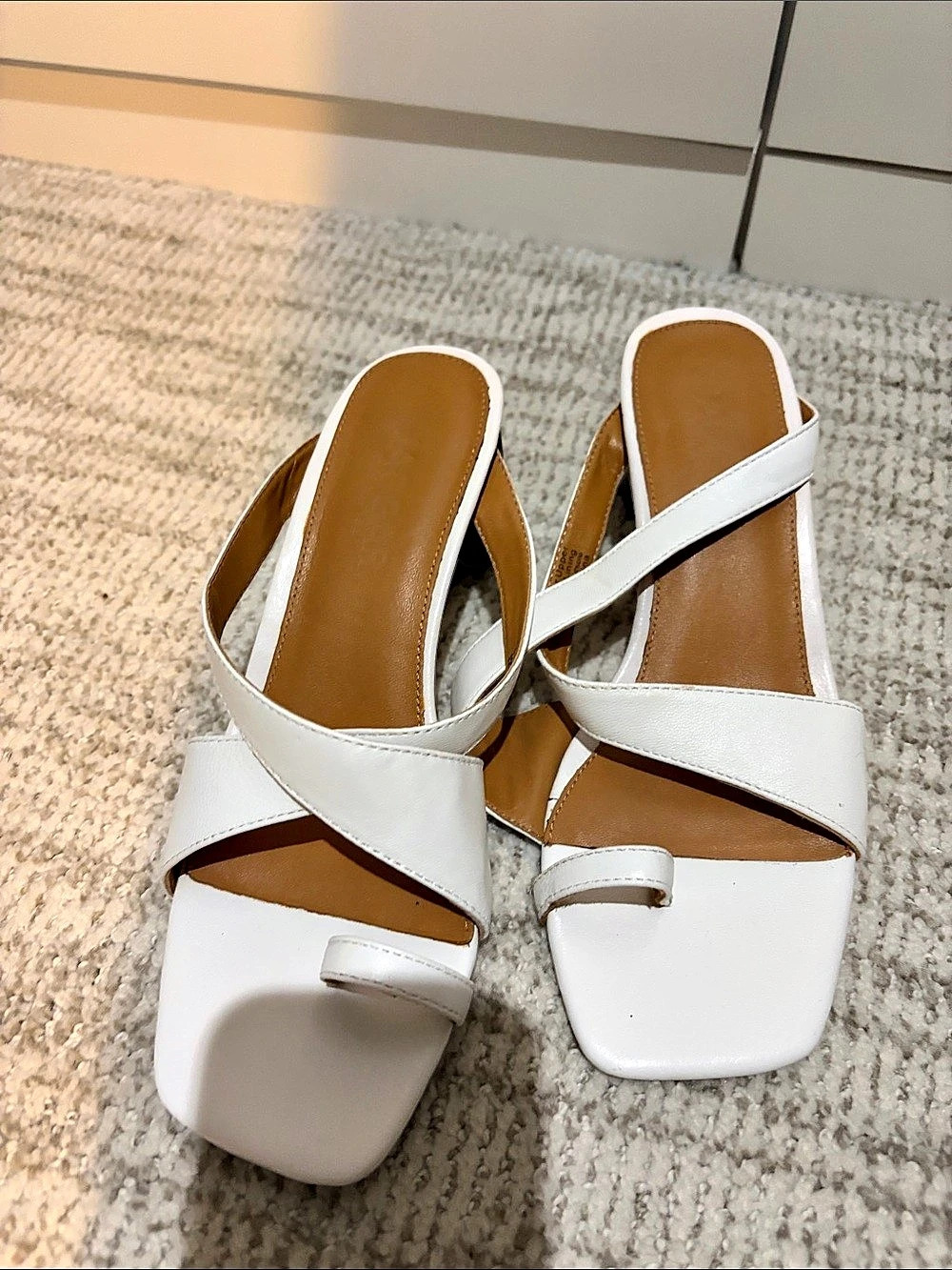 Reformation Meena Toe Ring Block Heel Sandal White & Brown